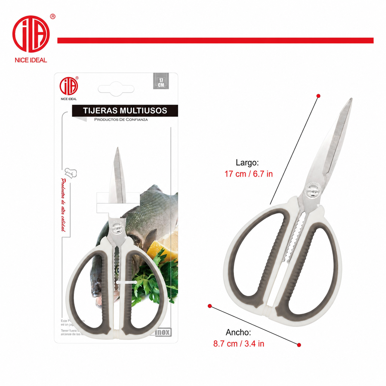 Tijeras de cocina multiuso con hojas metálicas y agarre antideslizante, 17 cm - Imagen 3