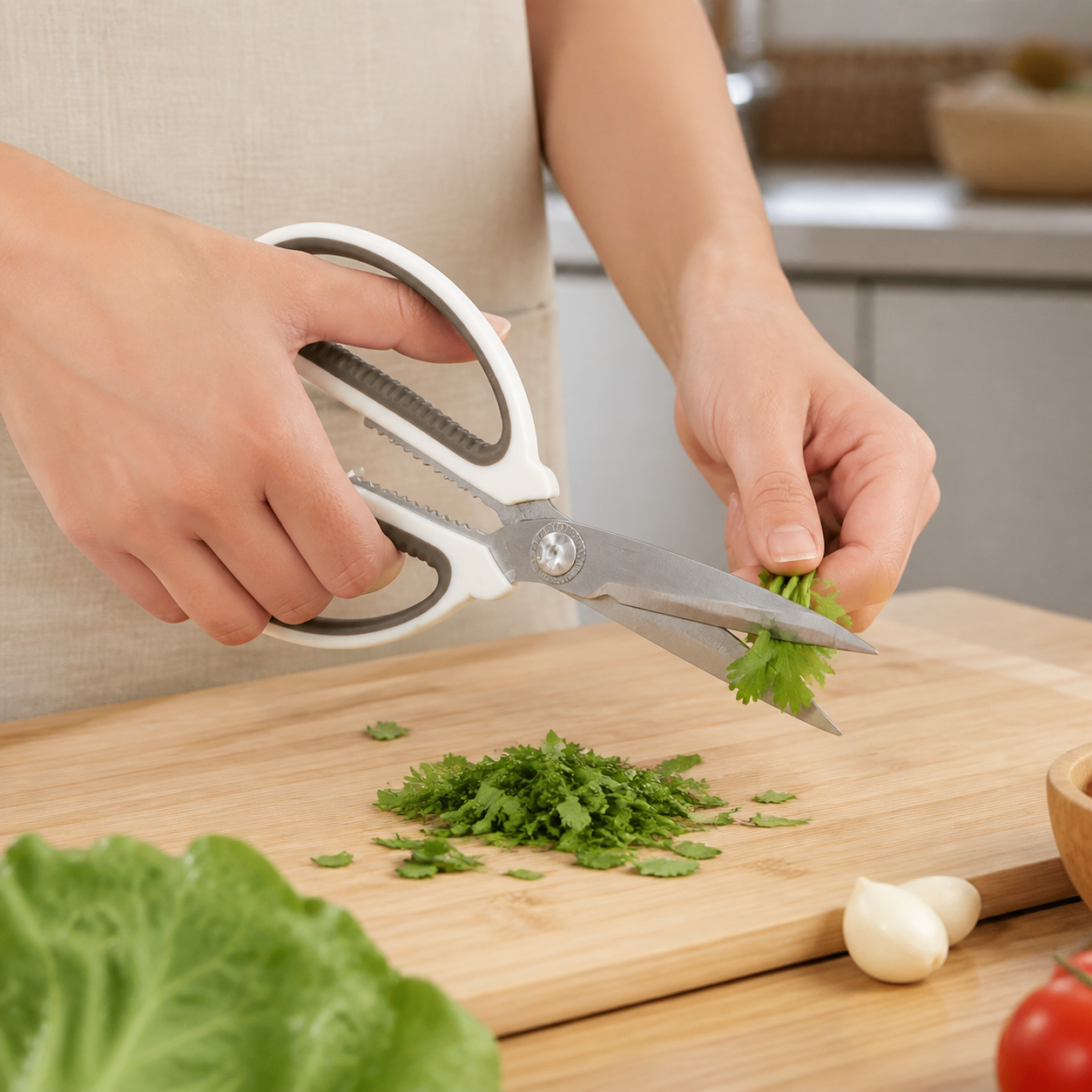 Tijeras de cocina multiuso con hojas metálicas y agarre antideslizante, 17 cm - Imagen 4