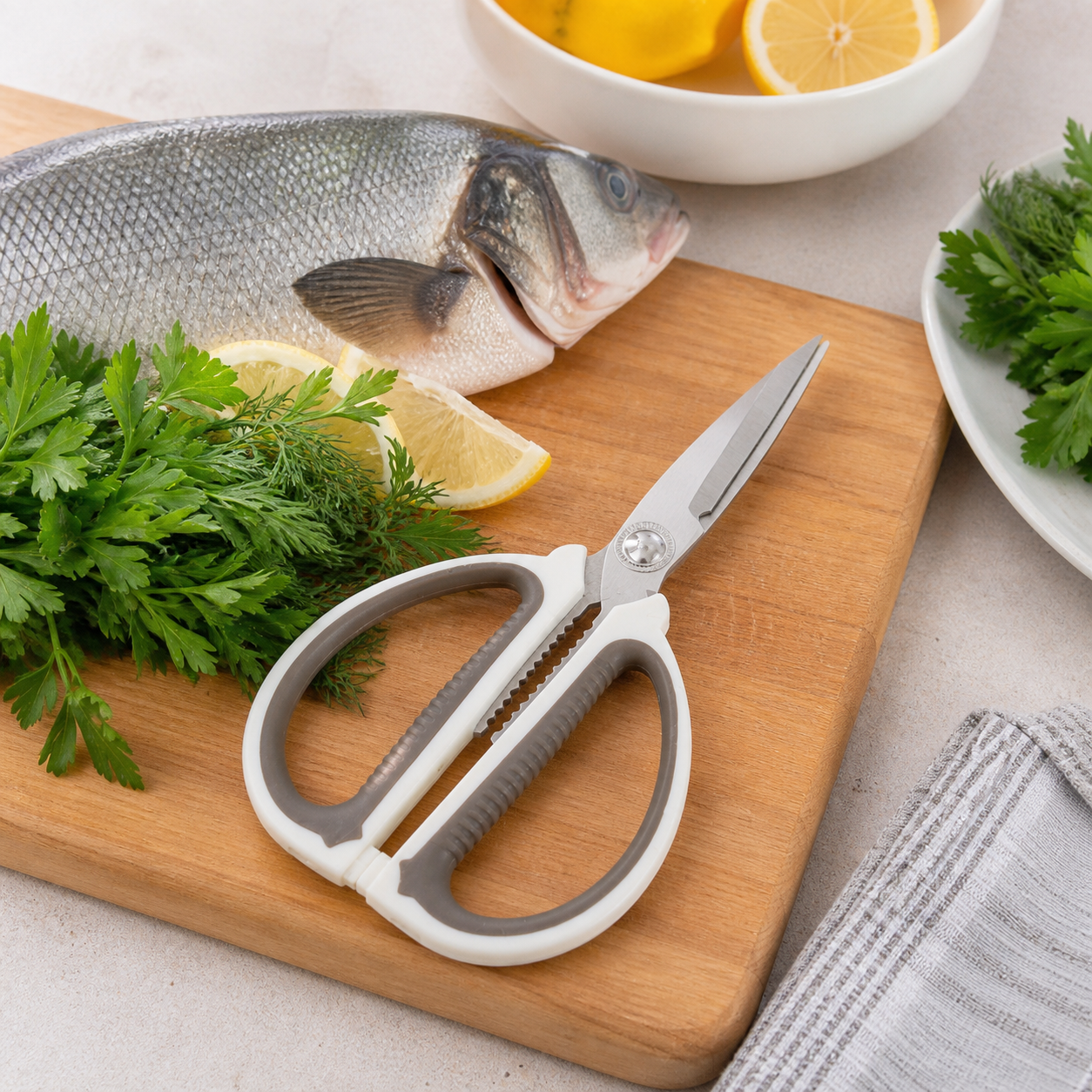 Tijeras de cocina multiuso con hojas metálicas y agarre antideslizante, 17 cm - Imagen 7