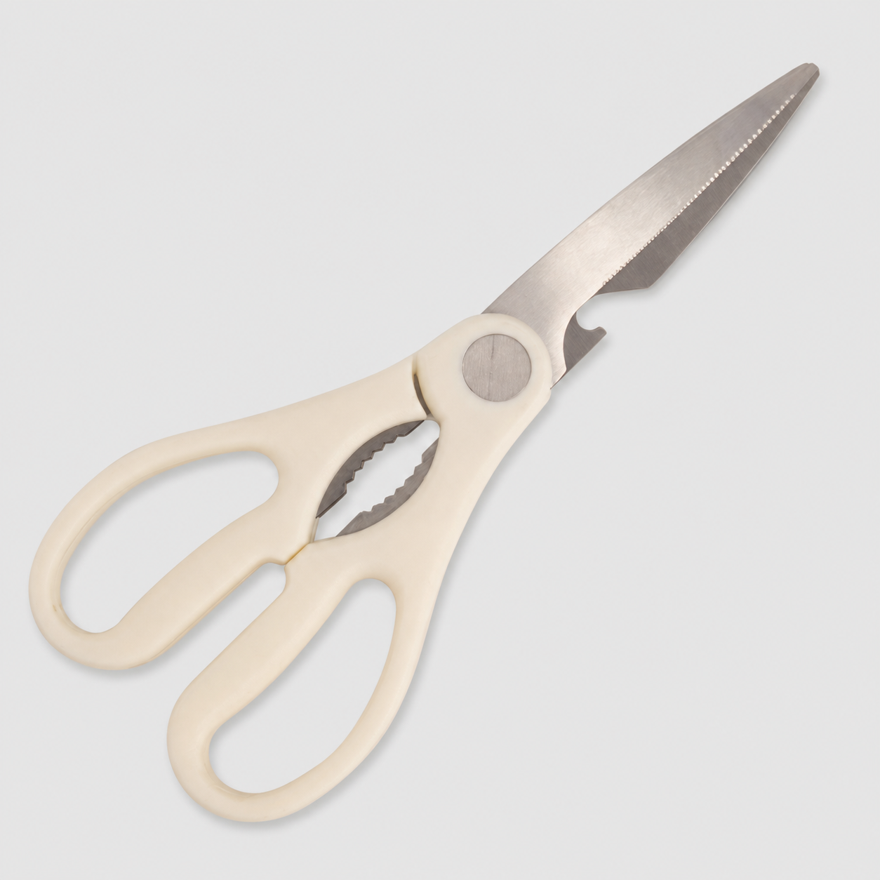 Tijera de cocina multiusos de acero inoxidable, mango marfil, 17 cm - Imagen 2