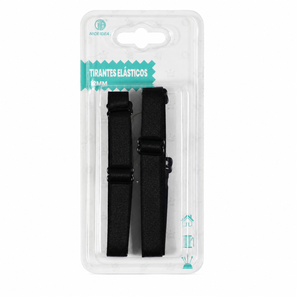 Tirantes elásticos negros para sujetador 12 mm x 38 cm