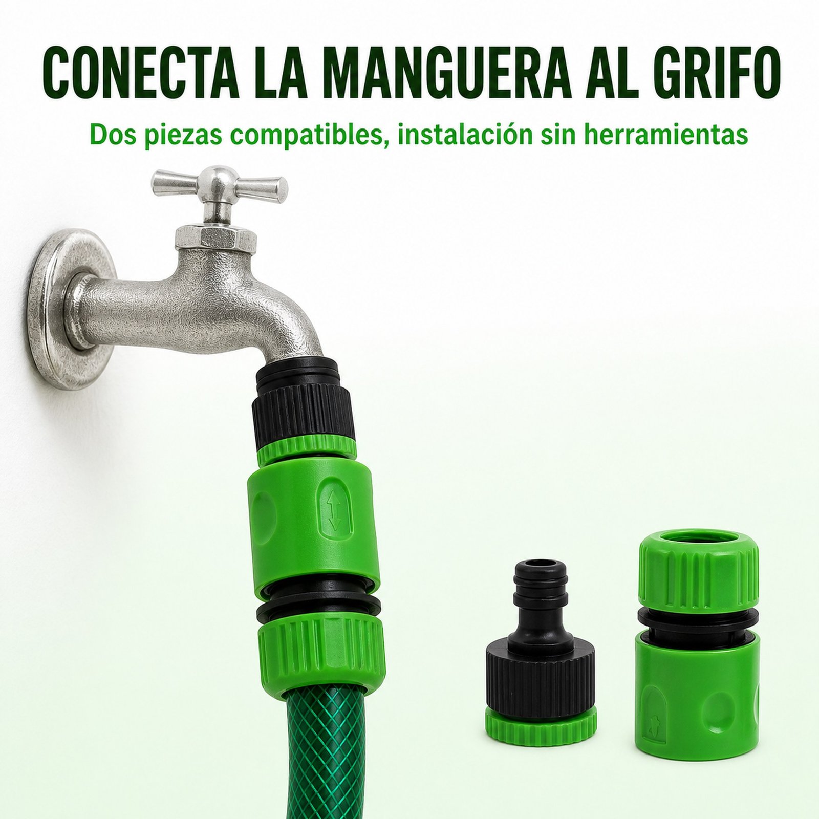 Set de dos piezas conectando una manguera de 1/2 pulgada a un grifo