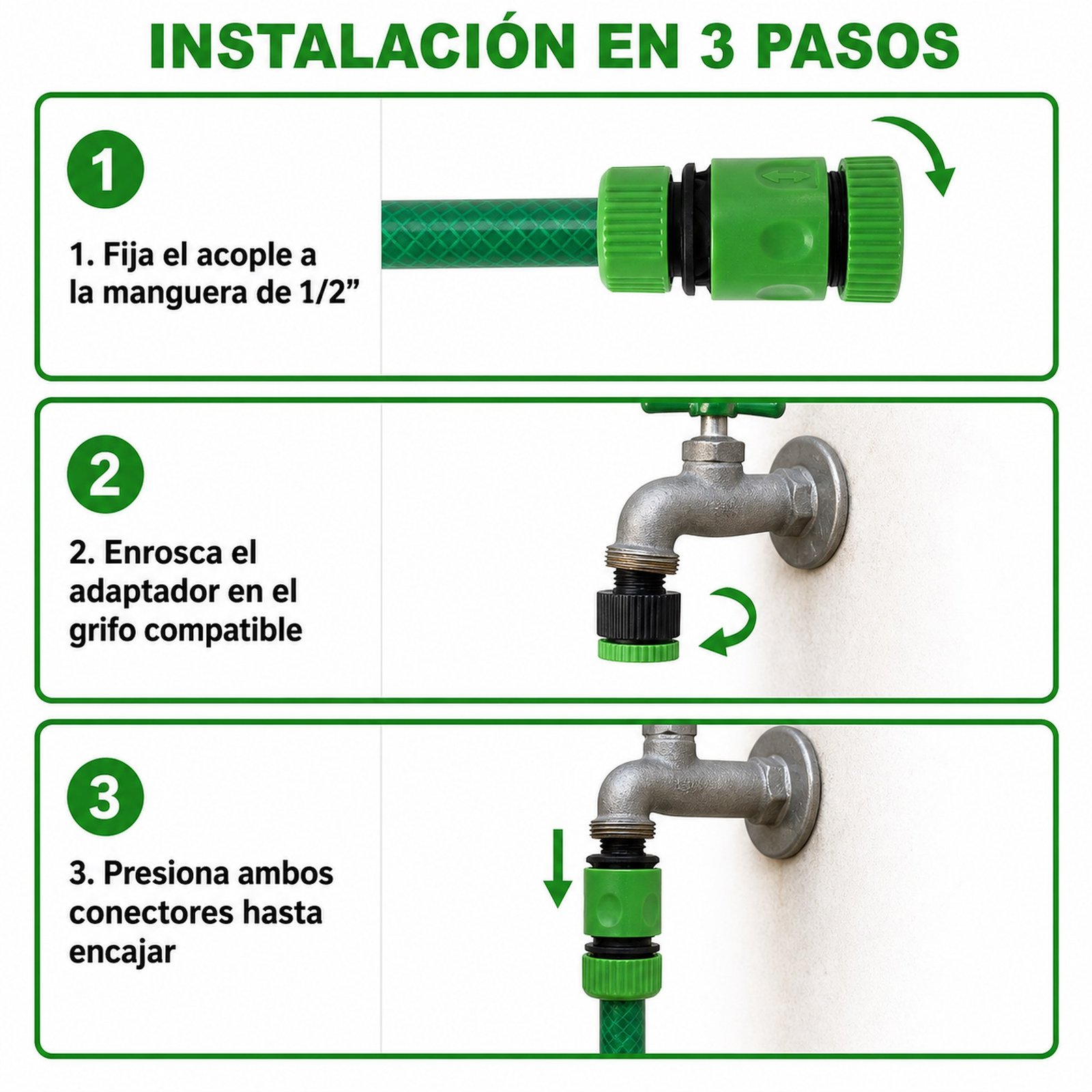 Instalación en tres pasos del set de conectores SKU 40010