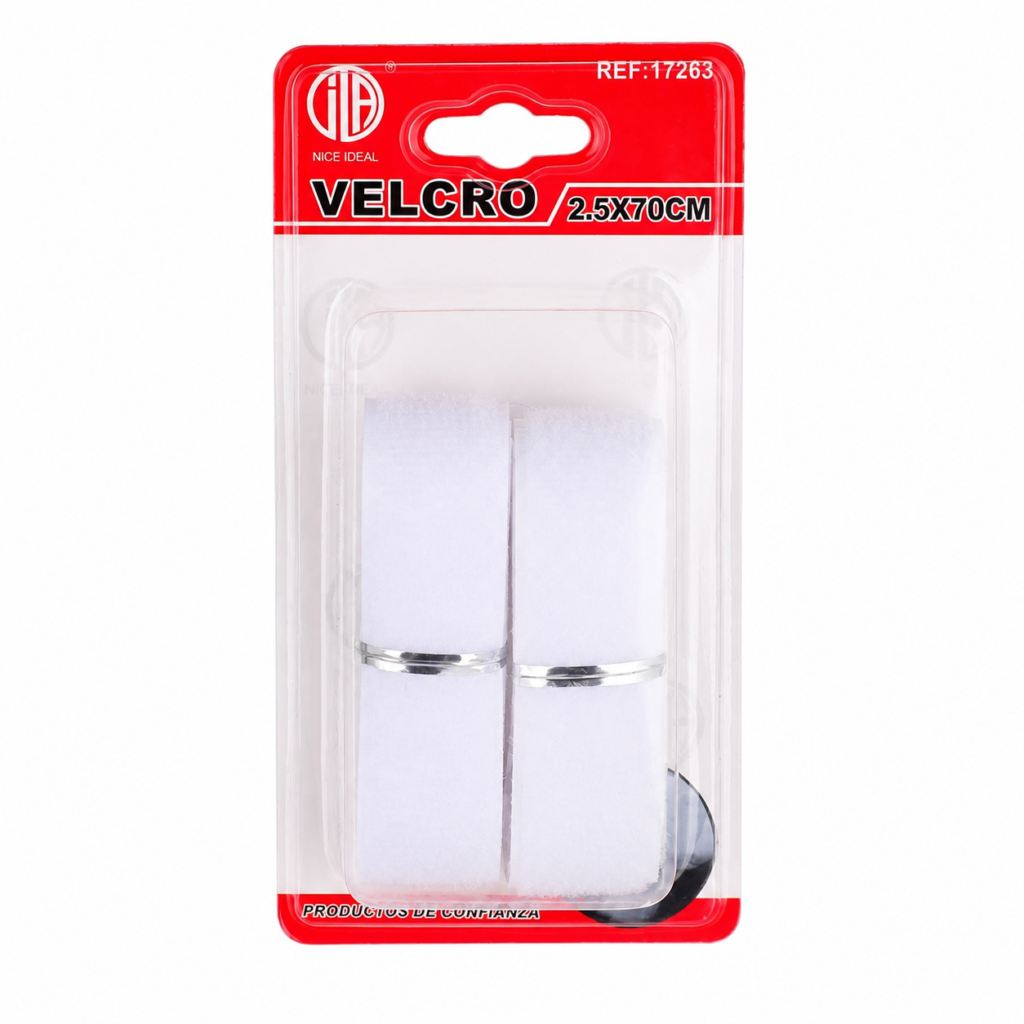 Velcro blanco 2,5 x 70 cm para organización y reparaciones
