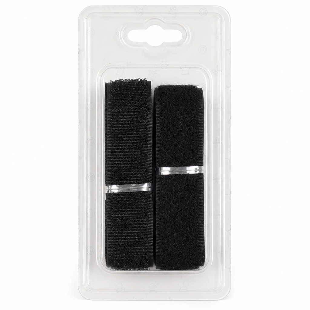 Cinta de velcro negra de 2,5 x 70 cm, dos tiras para costura y organización