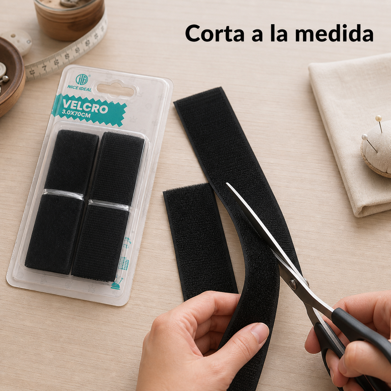 Cinta de velcro negra cortable para costura y manualidades