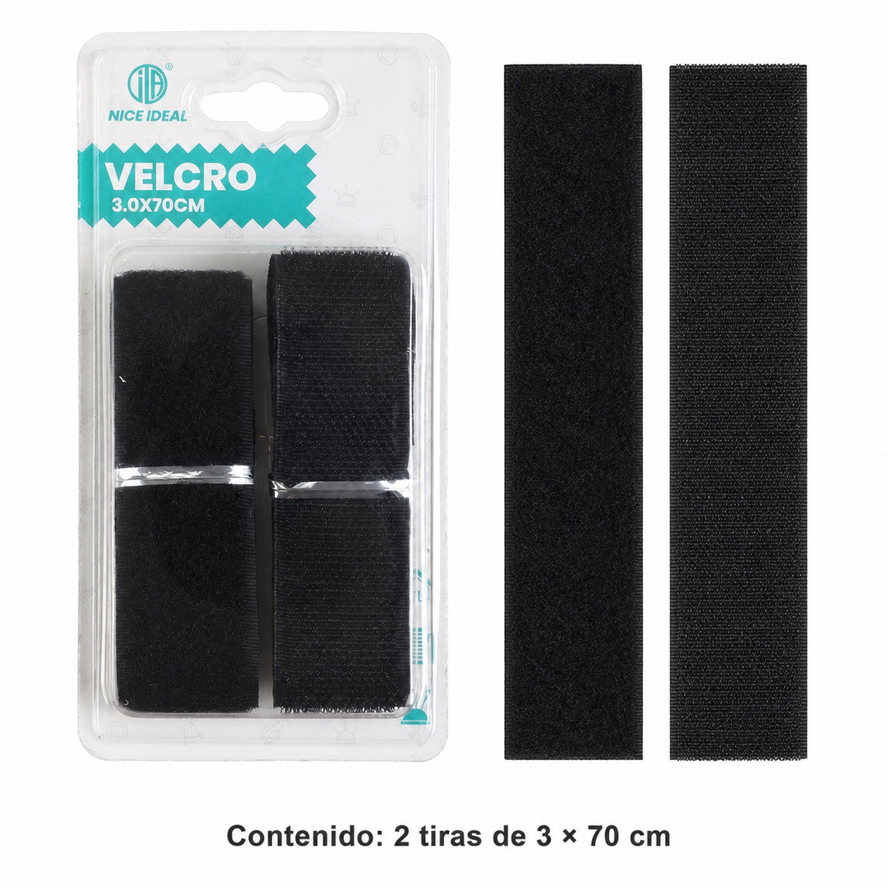 Contenido del paquete: dos tiras de velcro negro de 3 x 70 cm