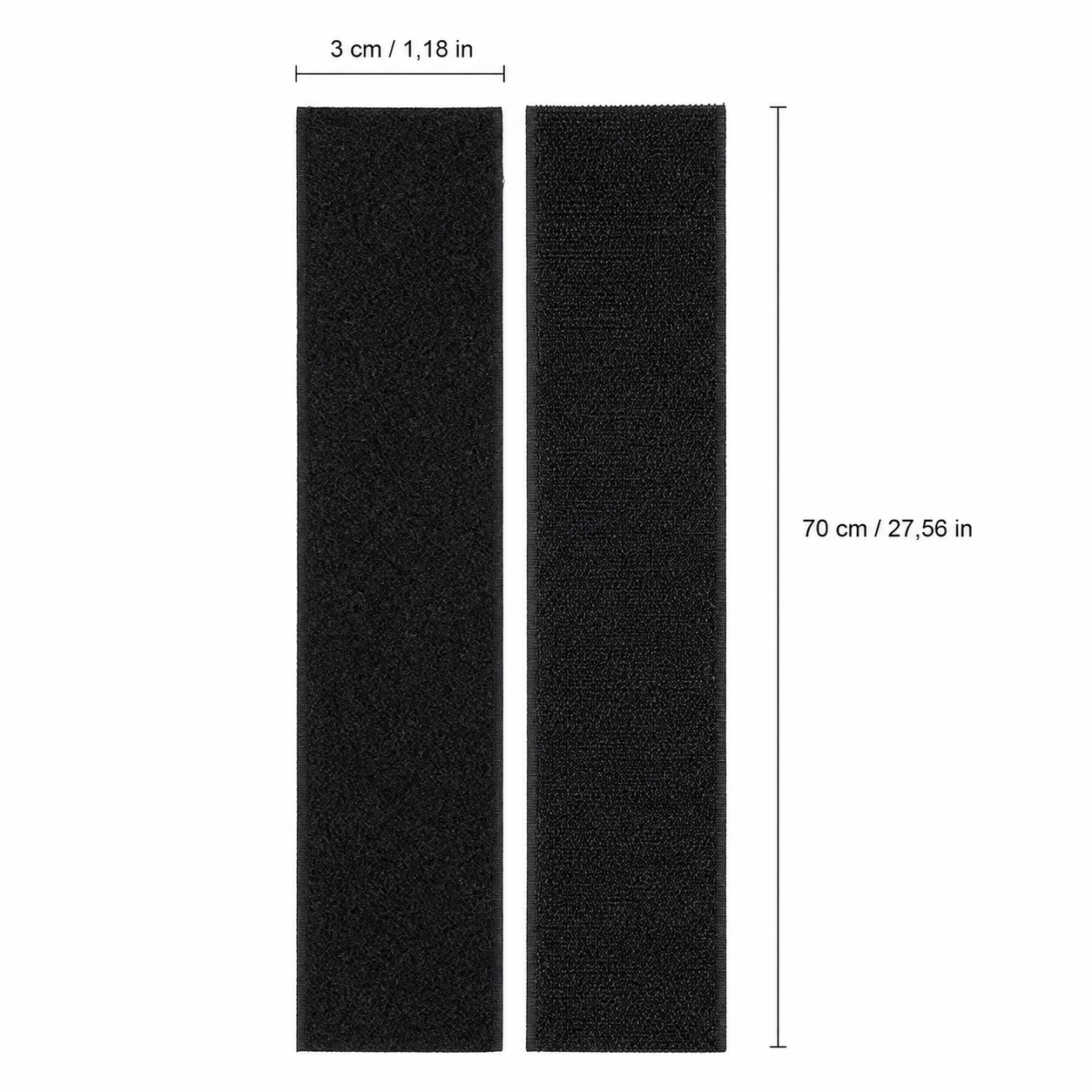 Medidas de la cinta de velcro negra: 3 cm por 70 cm