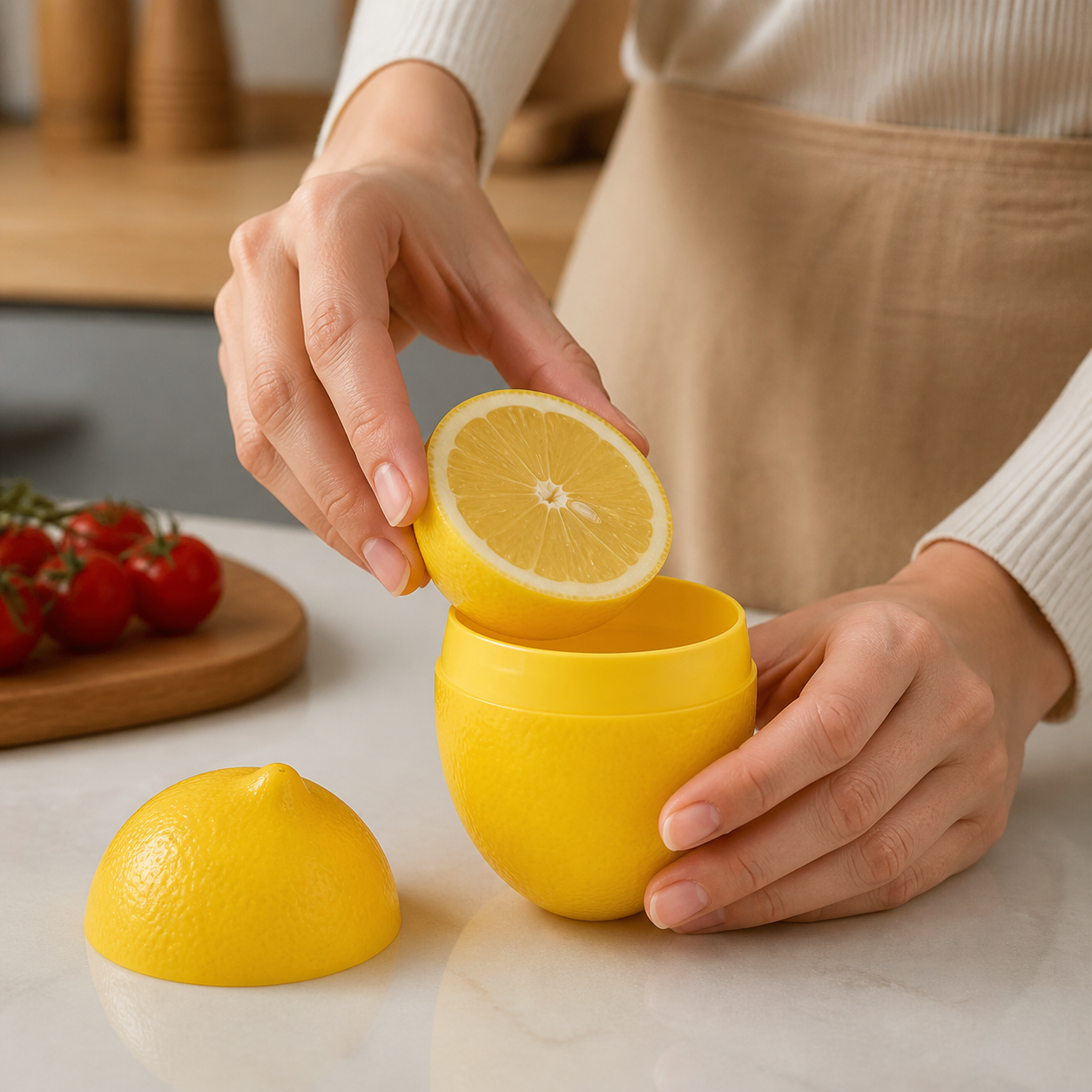 Contenedor amarillo para conservar limón, recipiente plástico con tapa, 10 x 7,8 cm - Imagen 5