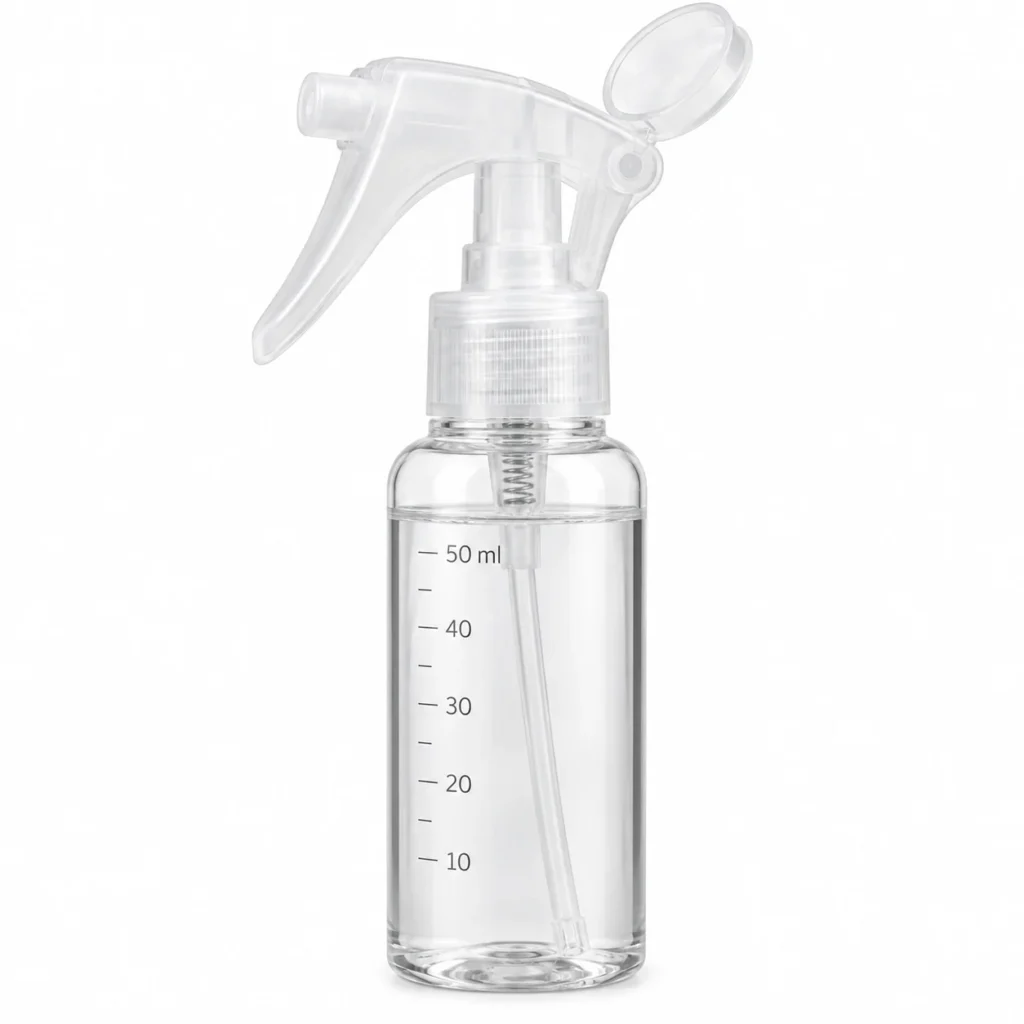 Botella pulverizadora 50 ml con bomba, gatillo y tapa abatible, SKU 15847