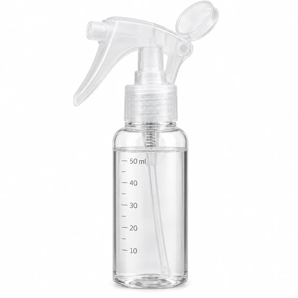 Botella pulverizadora 50 ml con bomba, gatillo y tapa abatible, SKU 15847