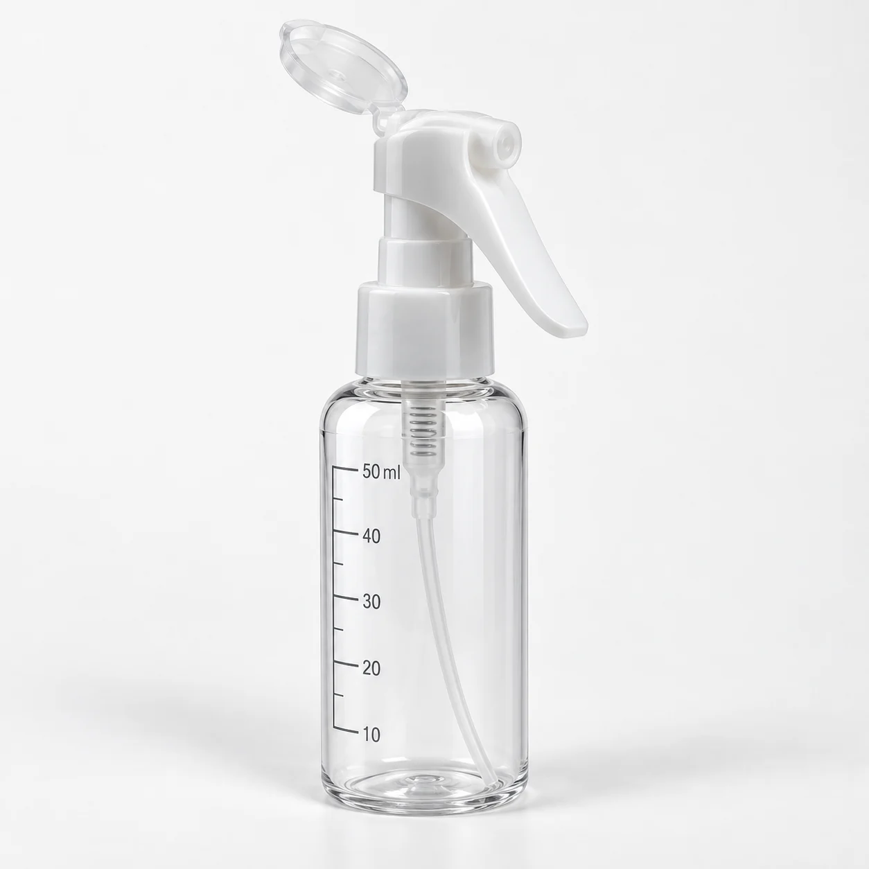 Botella pulverizadora 50 ml con bomba, gatillo y tapa abatible, SKU 15847 - Imagen 2