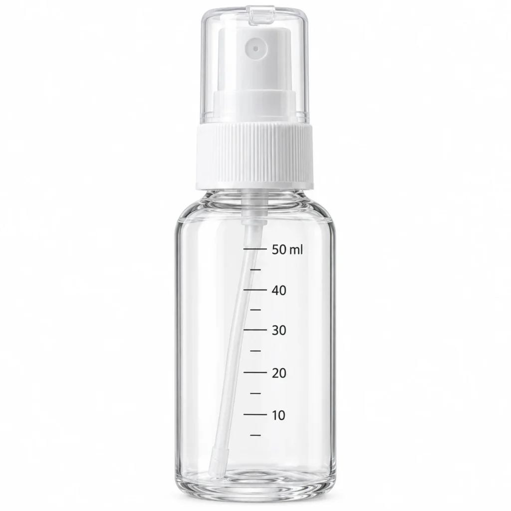 Botella pulverizadora 50 ml con bomba, gatillo y tapa abatible, SKU 15849