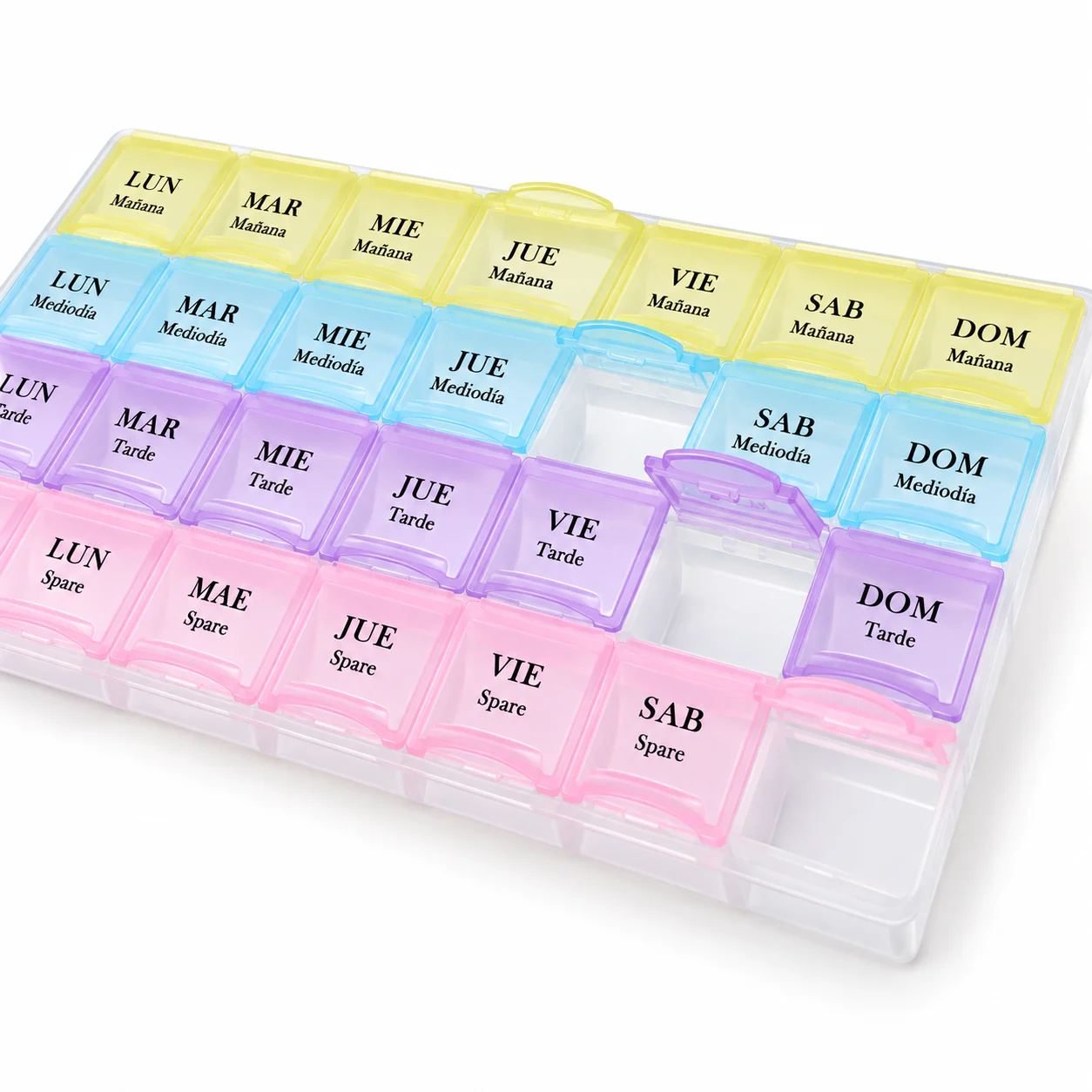 Pastillero modelo 5048 de 28 compartimentos colores surtidos, organizador de medicamentos, SKU 15858 - Imagen 3