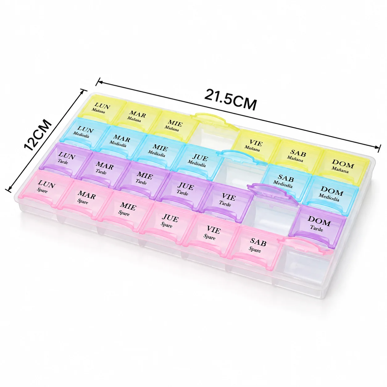 Pastillero modelo 5048 de 28 compartimentos colores surtidos, organizador de medicamentos, SKU 15858 - Imagen 4