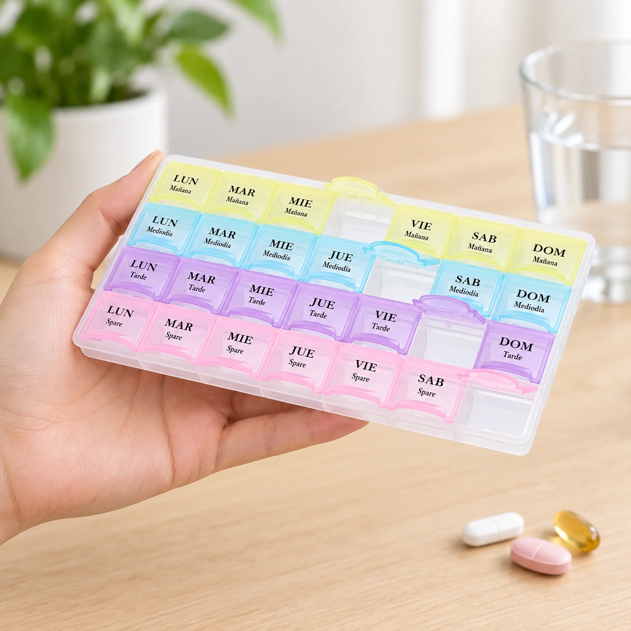 Pastillero modelo 5048 de 28 compartimentos colores surtidos, organizador de medicamentos, SKU 15858 - Imagen 7