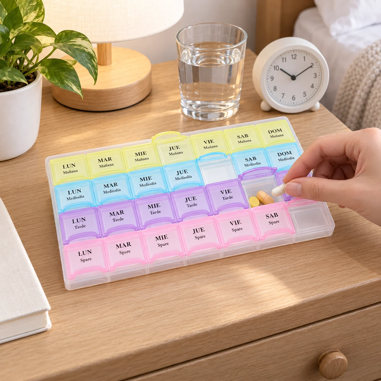 Pastillero modelo 5048 de 28 compartimentos colores surtidos, organizador de medicamentos, SKU 15858 - Imagen 8