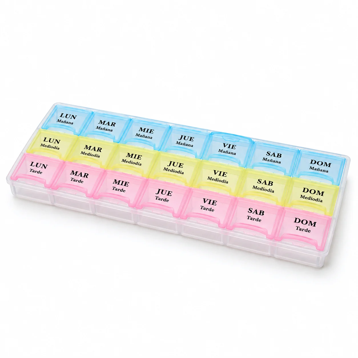 Pastillero modelo 5038 de 21 compartimentos colores surtidos, organizador de medicamentos, SKU 15859 - Imagen 2