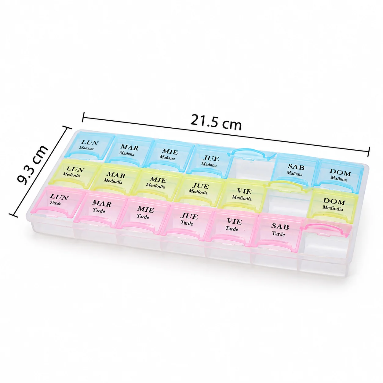 Pastillero modelo 5038 de 21 compartimentos colores surtidos, organizador de medicamentos, SKU 15859 - Imagen 4
