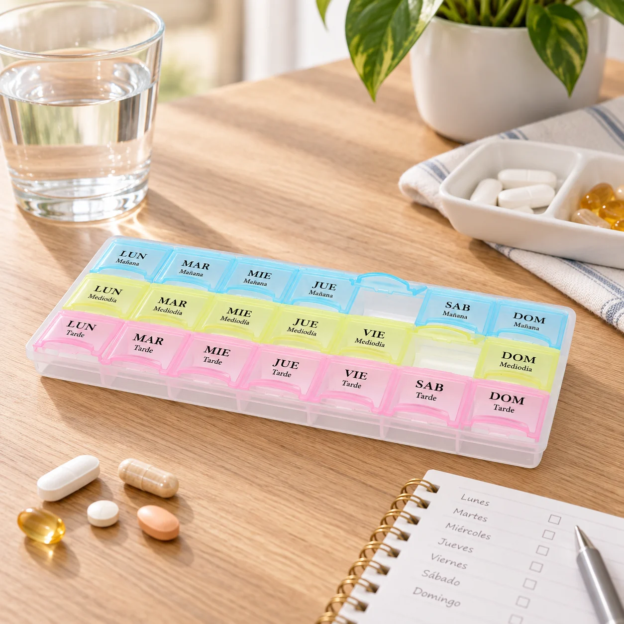 Pastillero modelo 5038 de 21 compartimentos colores surtidos, organizador de medicamentos, SKU 15859 - Imagen 5
