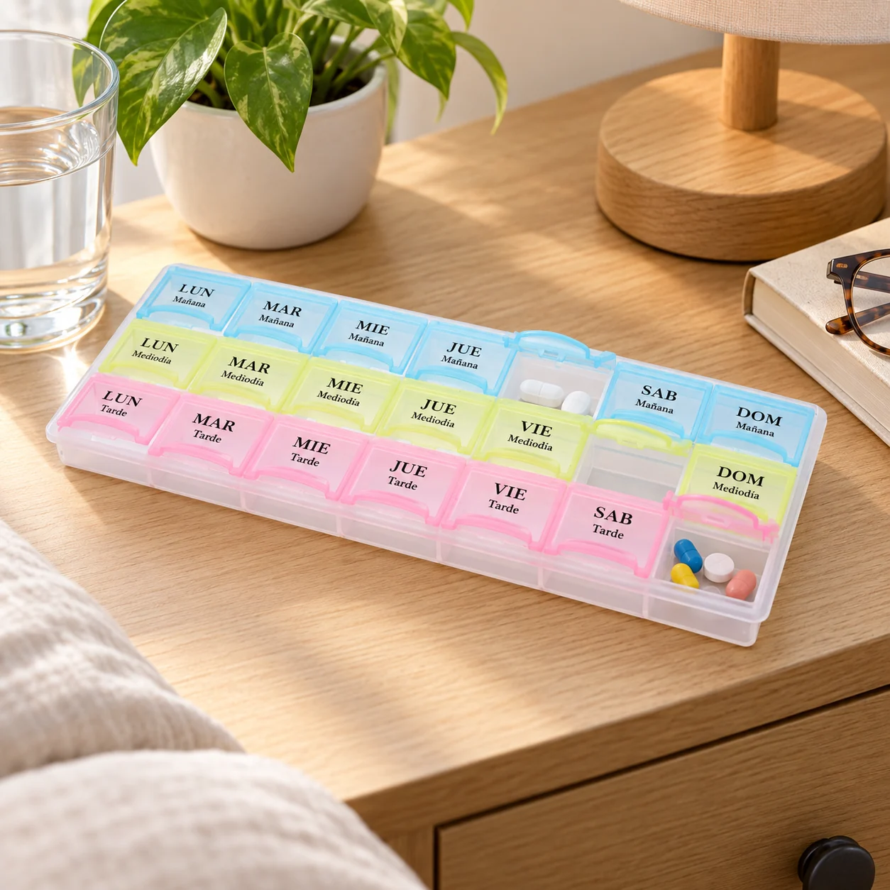 Pastillero modelo 5038 de 21 compartimentos colores surtidos, organizador de medicamentos, SKU 15859 - Imagen 8