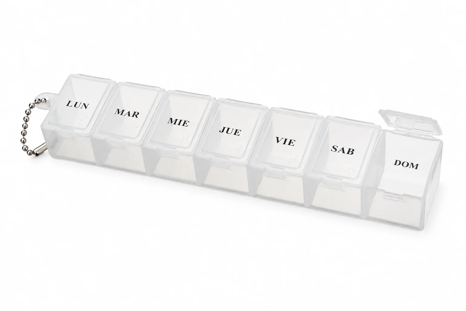 Pastillero de 7 compartimentos blanco, organizador de medicamentos, SKU 15862 - Imagen 2