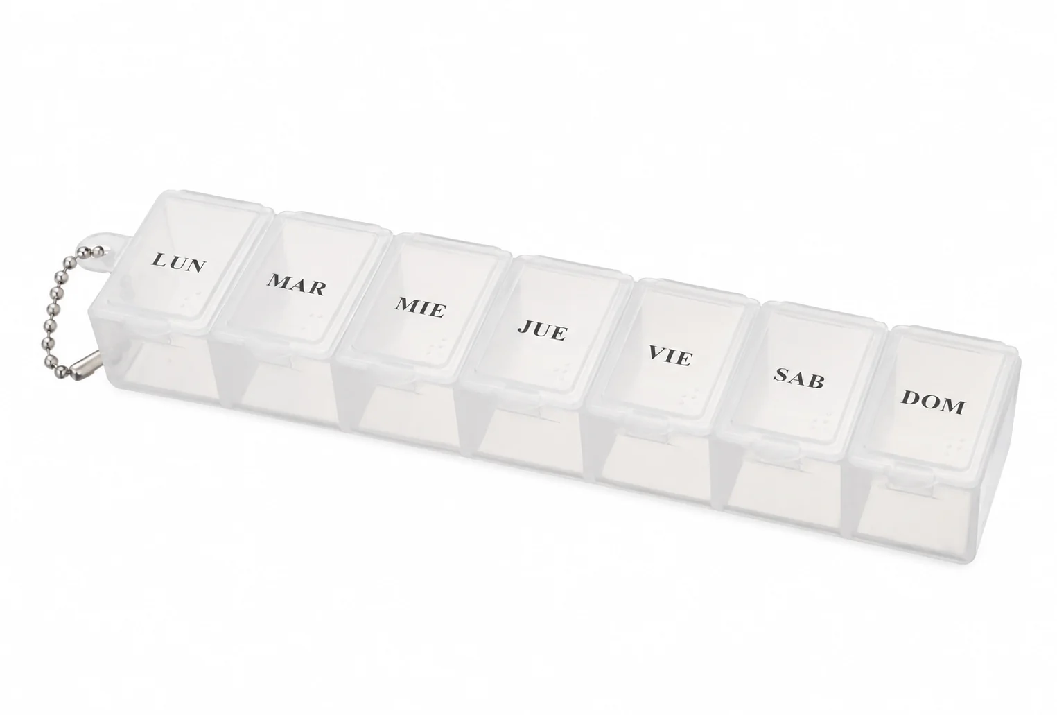 Pastillero de 7 compartimentos blanco, organizador de medicamentos, SKU 15862 - Imagen 3