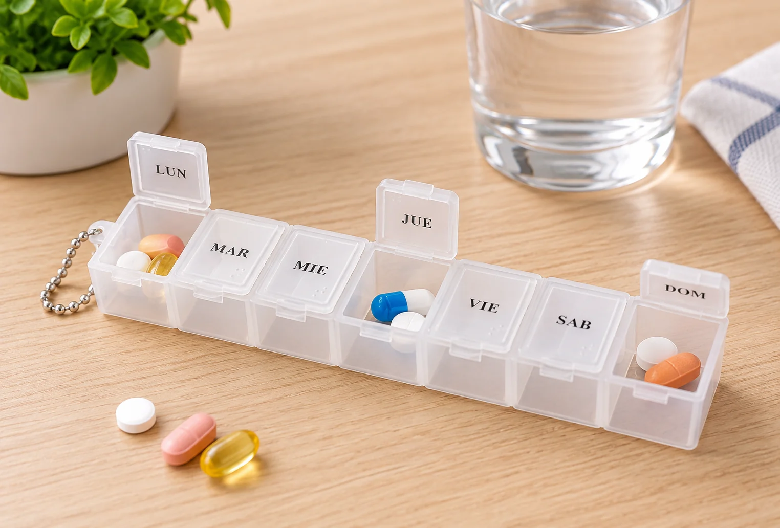 Pastillero de 7 compartimentos blanco, organizador de medicamentos, SKU 15862 - Imagen 8