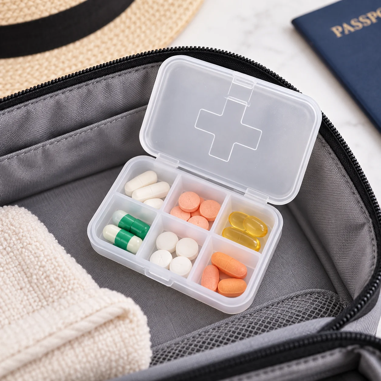 Pastillero de 6 compartimentos blanco, organizador de medicamentos, SKU 15865 - Imagen 6