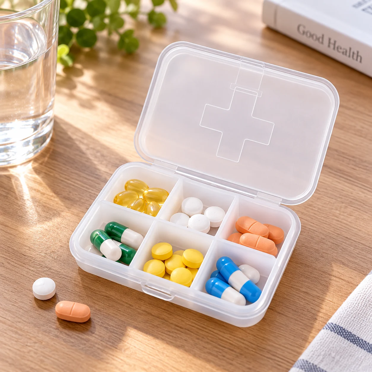Pastillero de 6 compartimentos blanco, organizador de medicamentos, SKU 15865 - Imagen 8