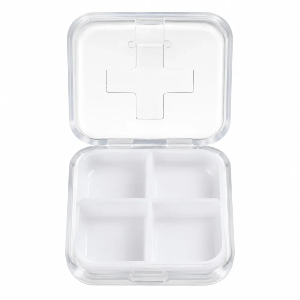 Pastillero de 4 compartimentos blanco, organizador de medicamentos, SKU 15866