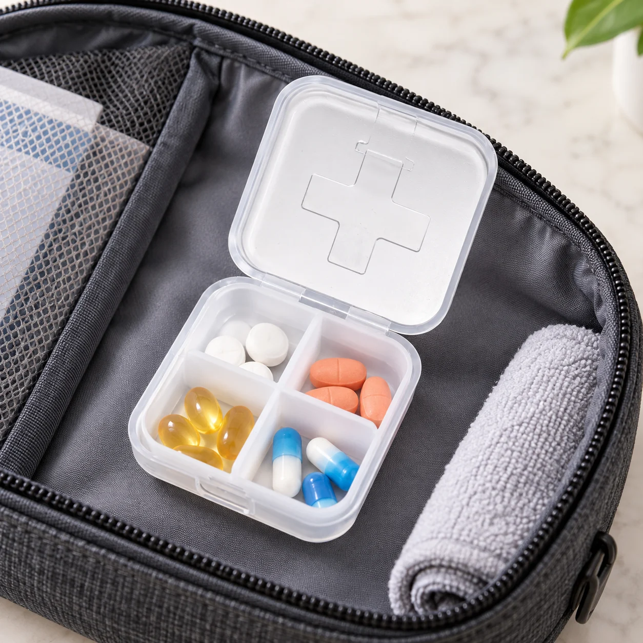 Pastillero de 4 compartimentos blanco, organizador de medicamentos, SKU 15866 - Imagen 6