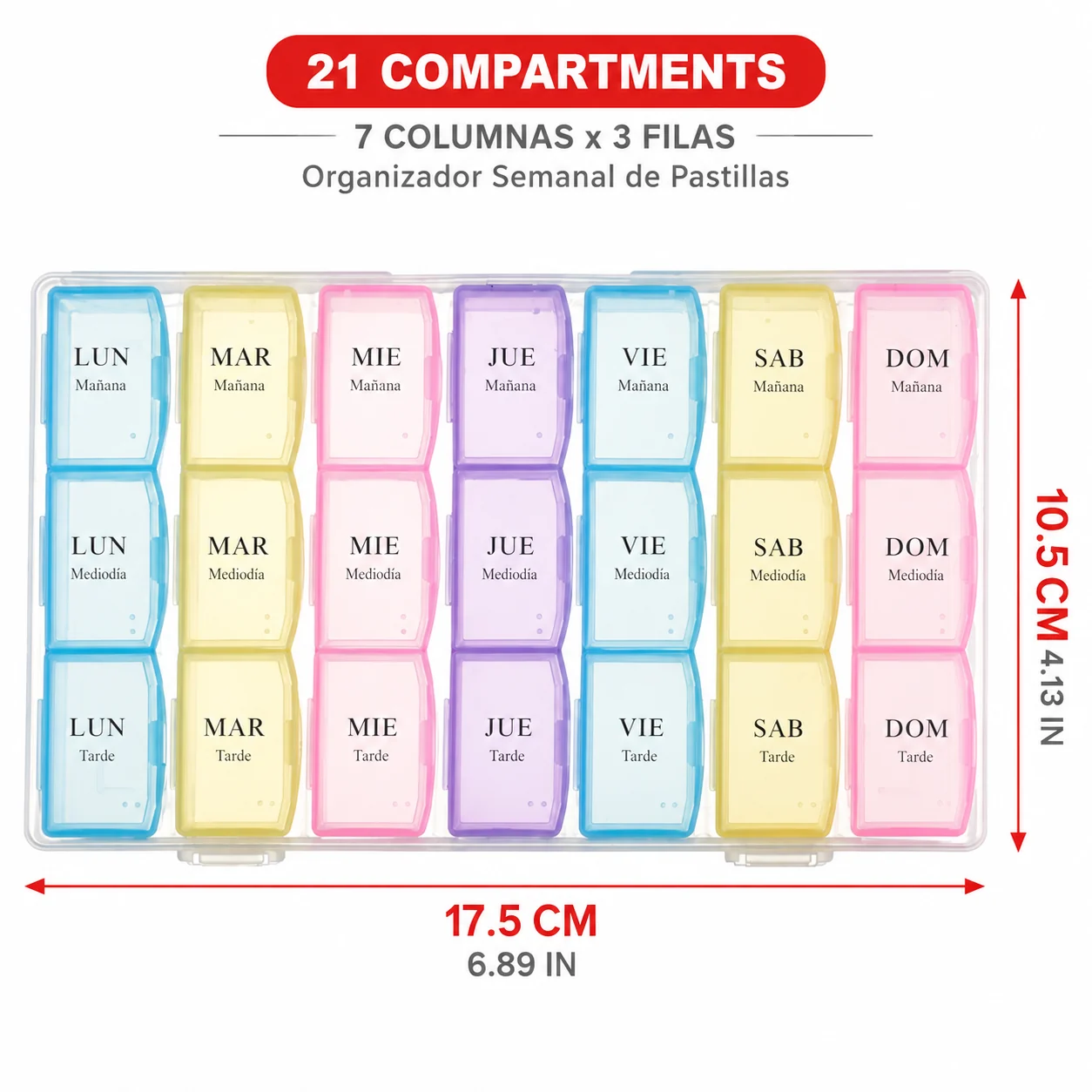 Pastillero modelo 5088 de 21 compartimentos, organizador de medicamentos, SKU 19319 - Imagen 5