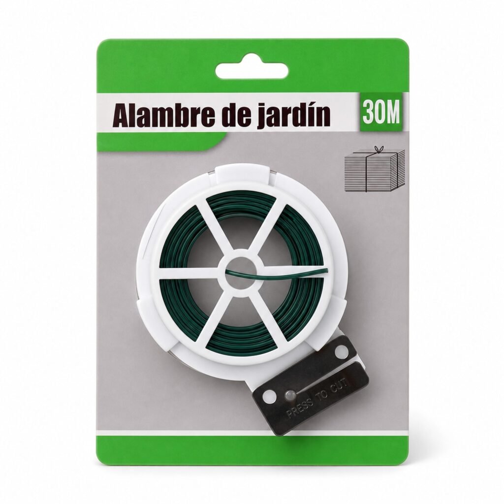Alambre de jardín verde de 30 m en carrete con cortador integrado, SKU 40035