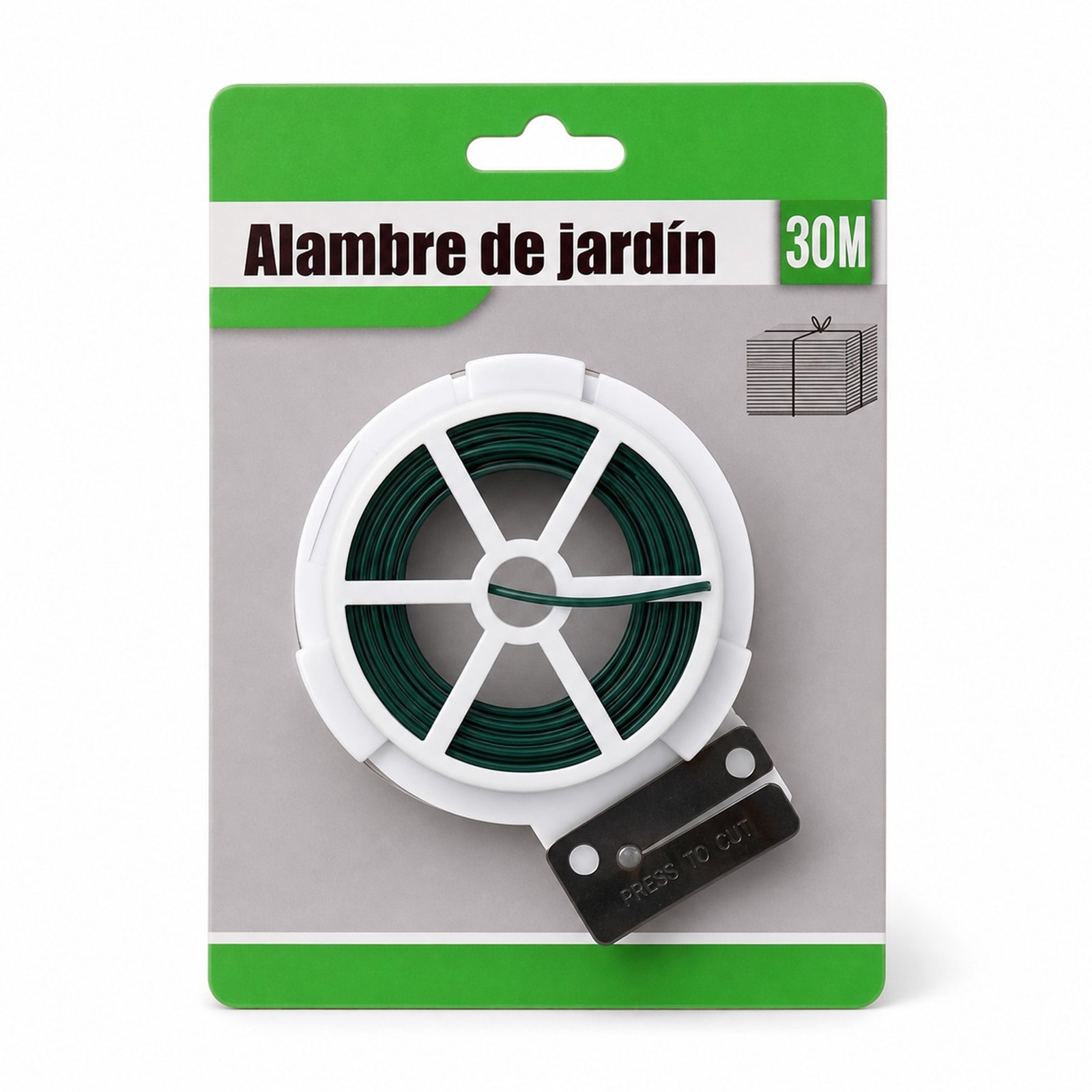 Alambre de jardín verde de 30 m en carrete con cortador integrado, SKU 40035