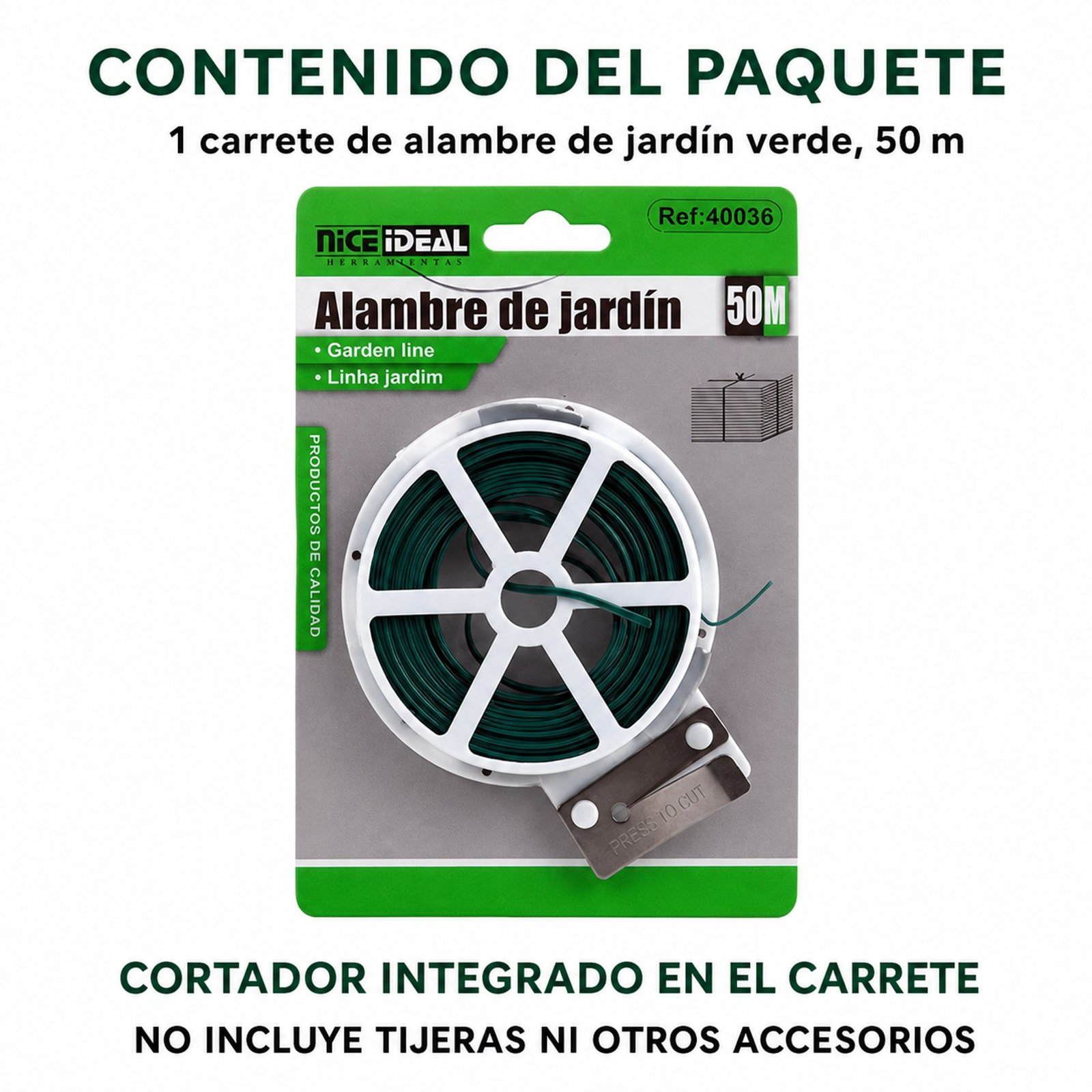 Contenido del paquete: un carrete de alambre de jardín verde de 50 m