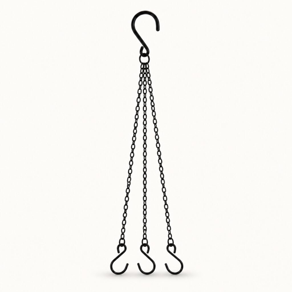 Colgador negro para macetas de tres cadenas, SKU 40038