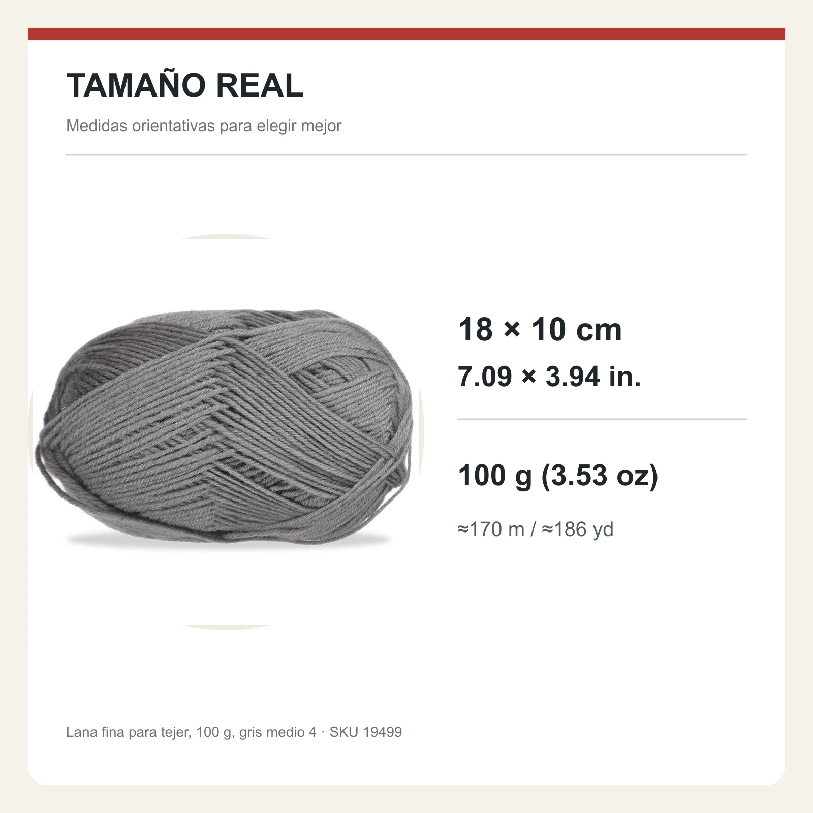 Lana fina para tejer, 100 g, gris medio 4 - Imagen 5