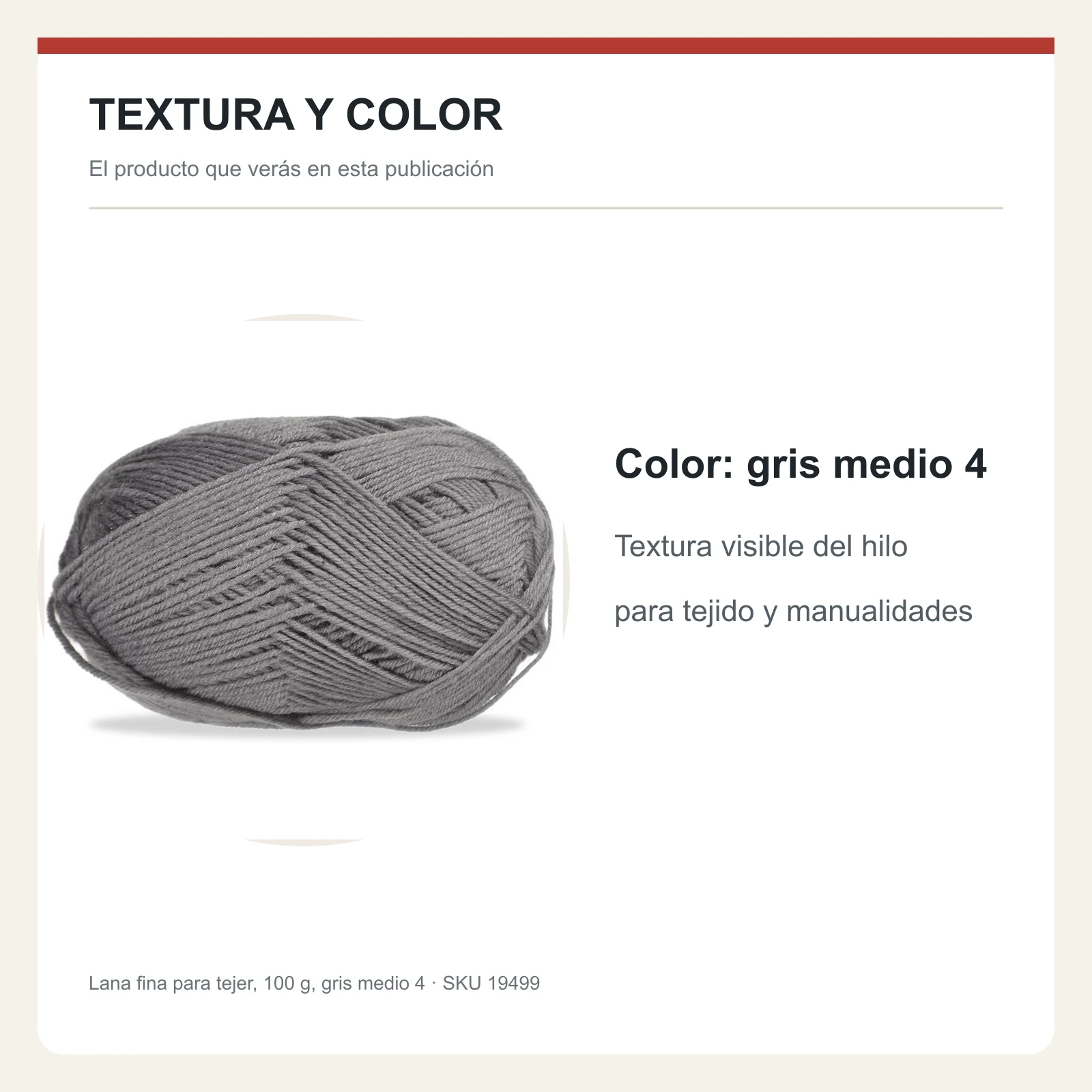Lana fina para tejer, 100 g, gris medio 4 - Imagen 6