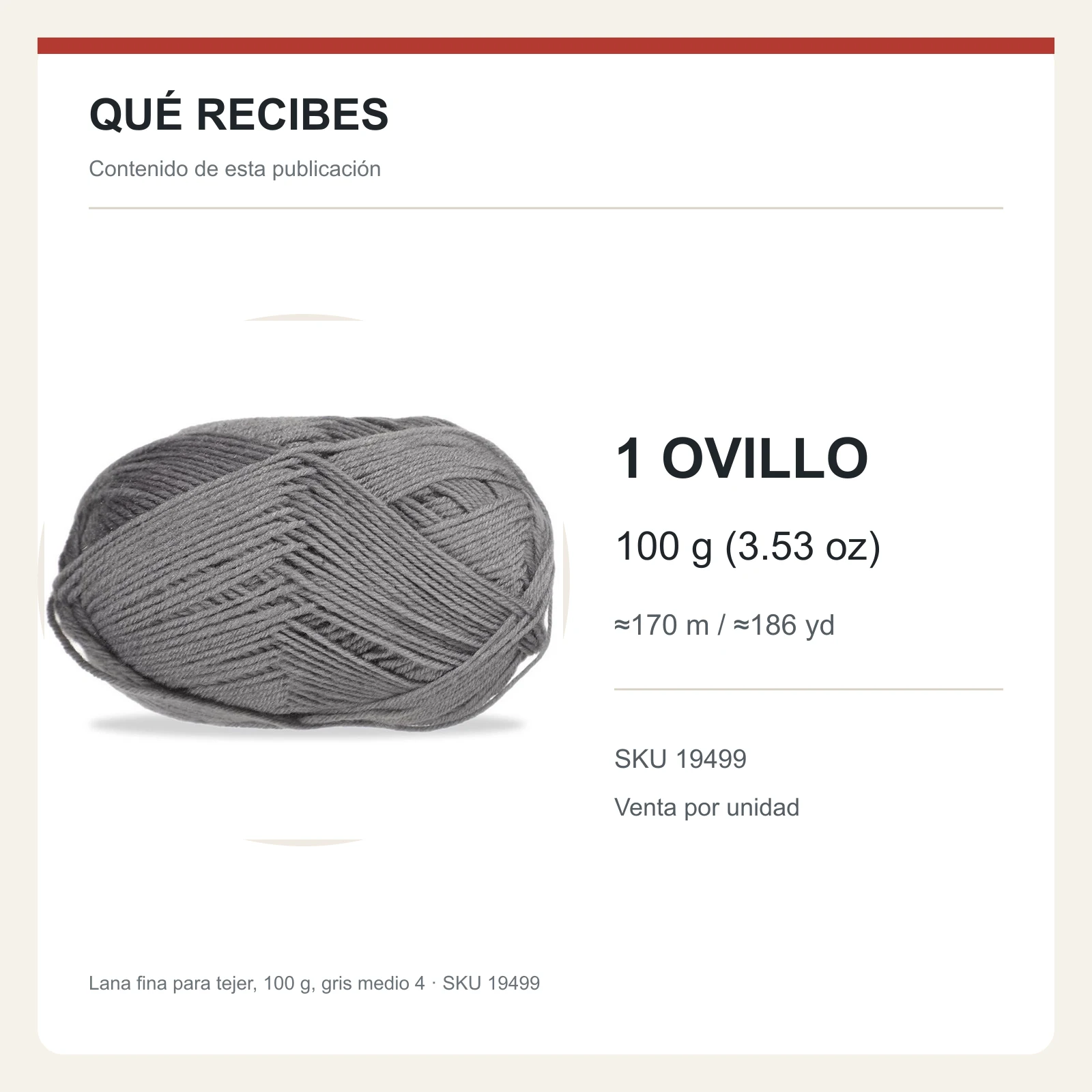 Lana fina para tejer, 100 g, gris medio 4 - Imagen 8