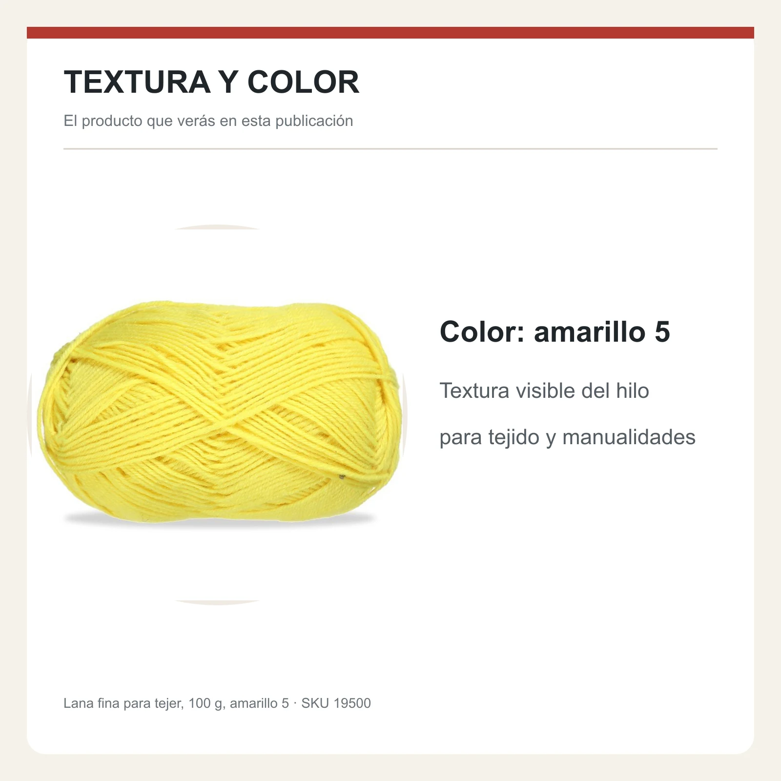 Lana fina para tejer, 100 g, amarillo 5 - Imagen 6