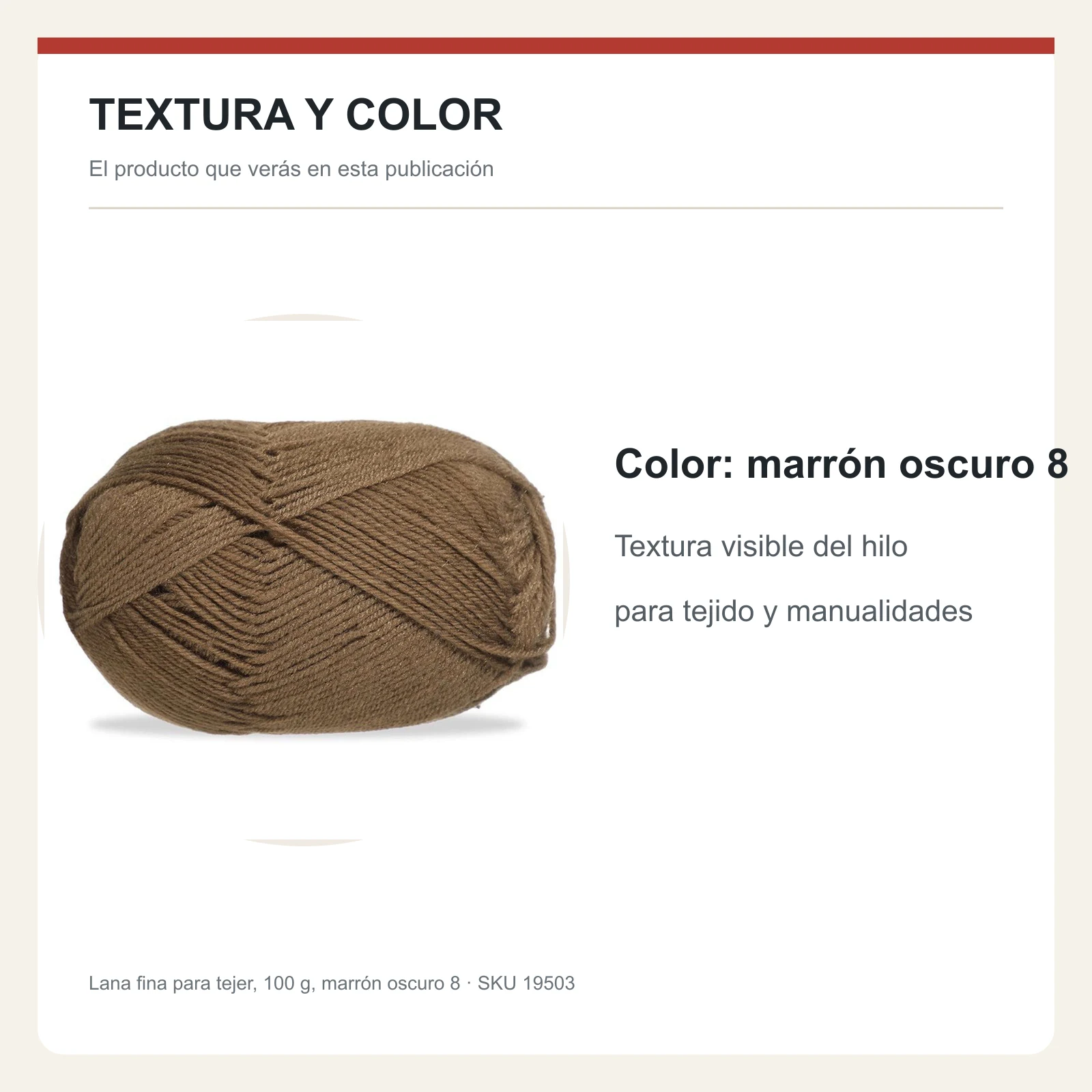 Lana fina para tejer, 100 g, marrón oscuro 8 - Imagen 6