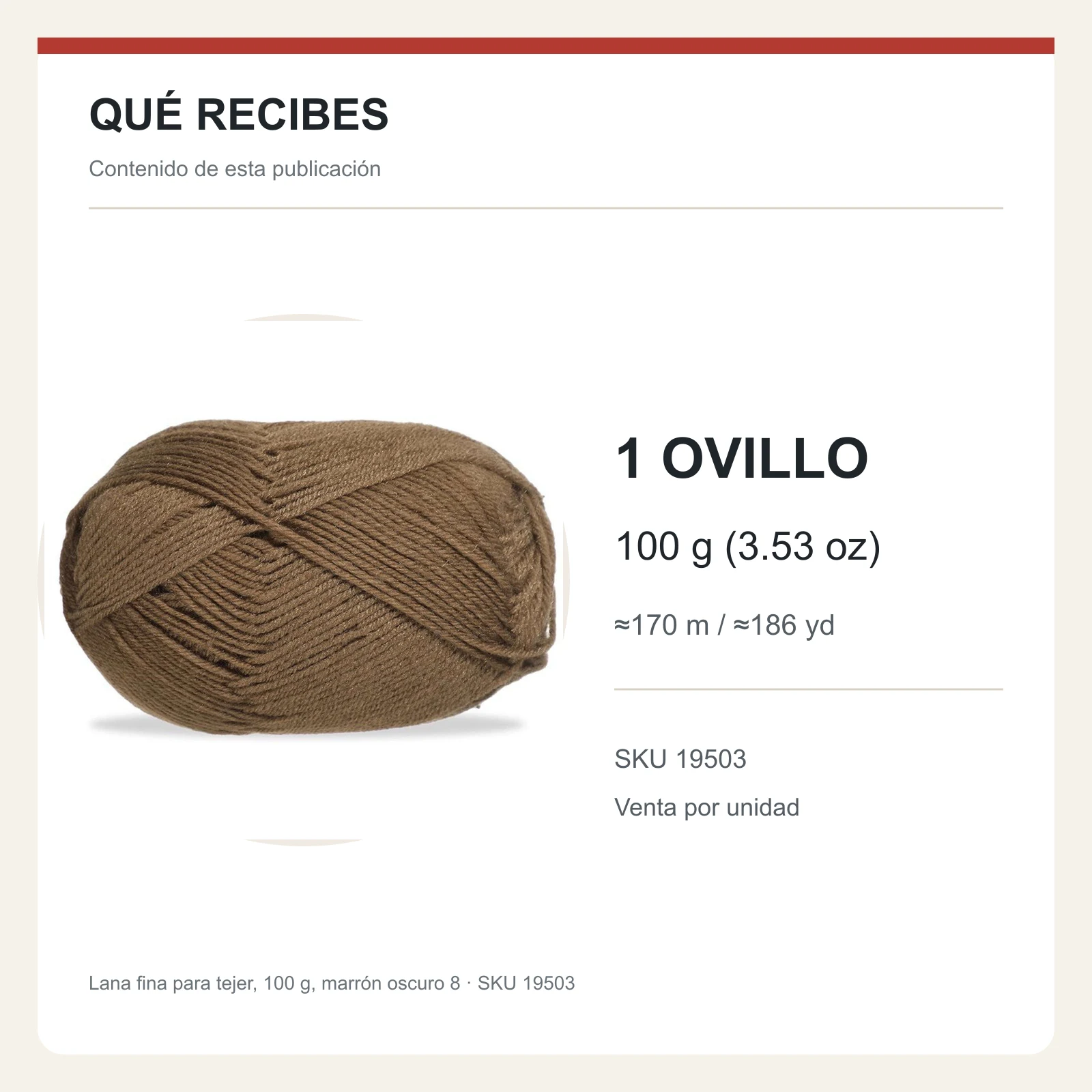 Lana fina para tejer, 100 g, marrón oscuro 8 - Imagen 8