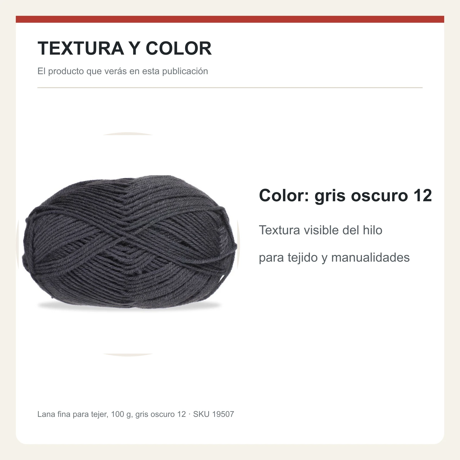 Lana fina para tejer, 100 g, gris oscuro 12 - Imagen 6