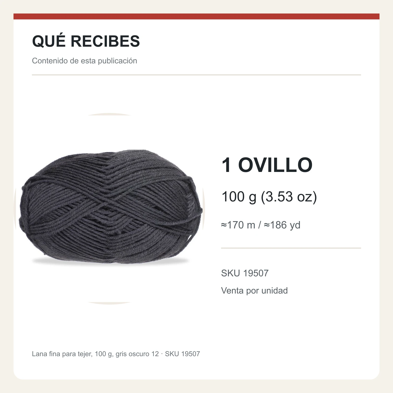 Lana fina para tejer, 100 g, gris oscuro 12 - Imagen 8