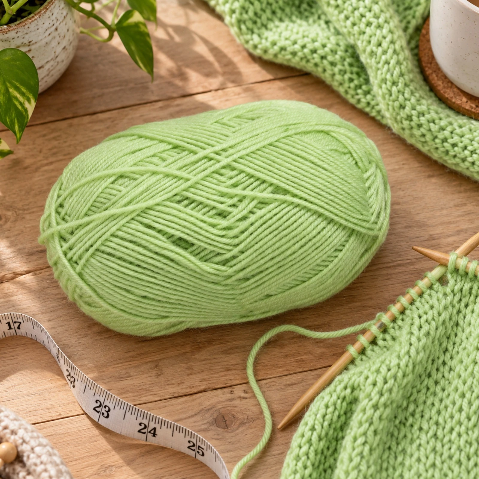 Lana fina para tejer, 100 g, verde claro 15 - Imagen 2
