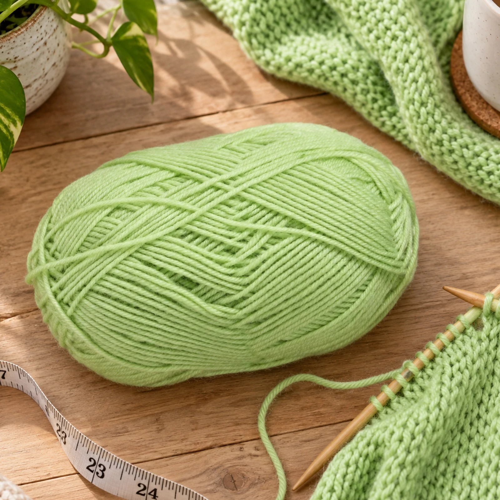 Lana fina para tejer, 100 g, verde claro 15 - Imagen 3