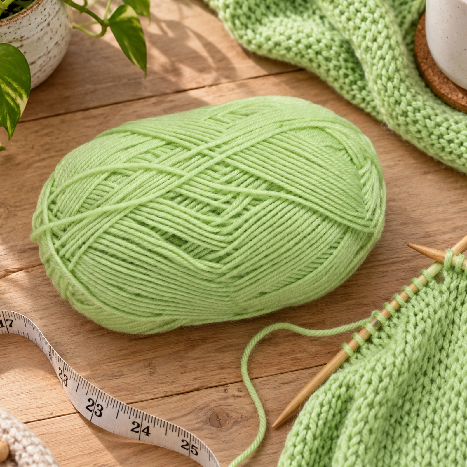Lana fina para tejer, 100 g, verde claro 15 - Imagen 4