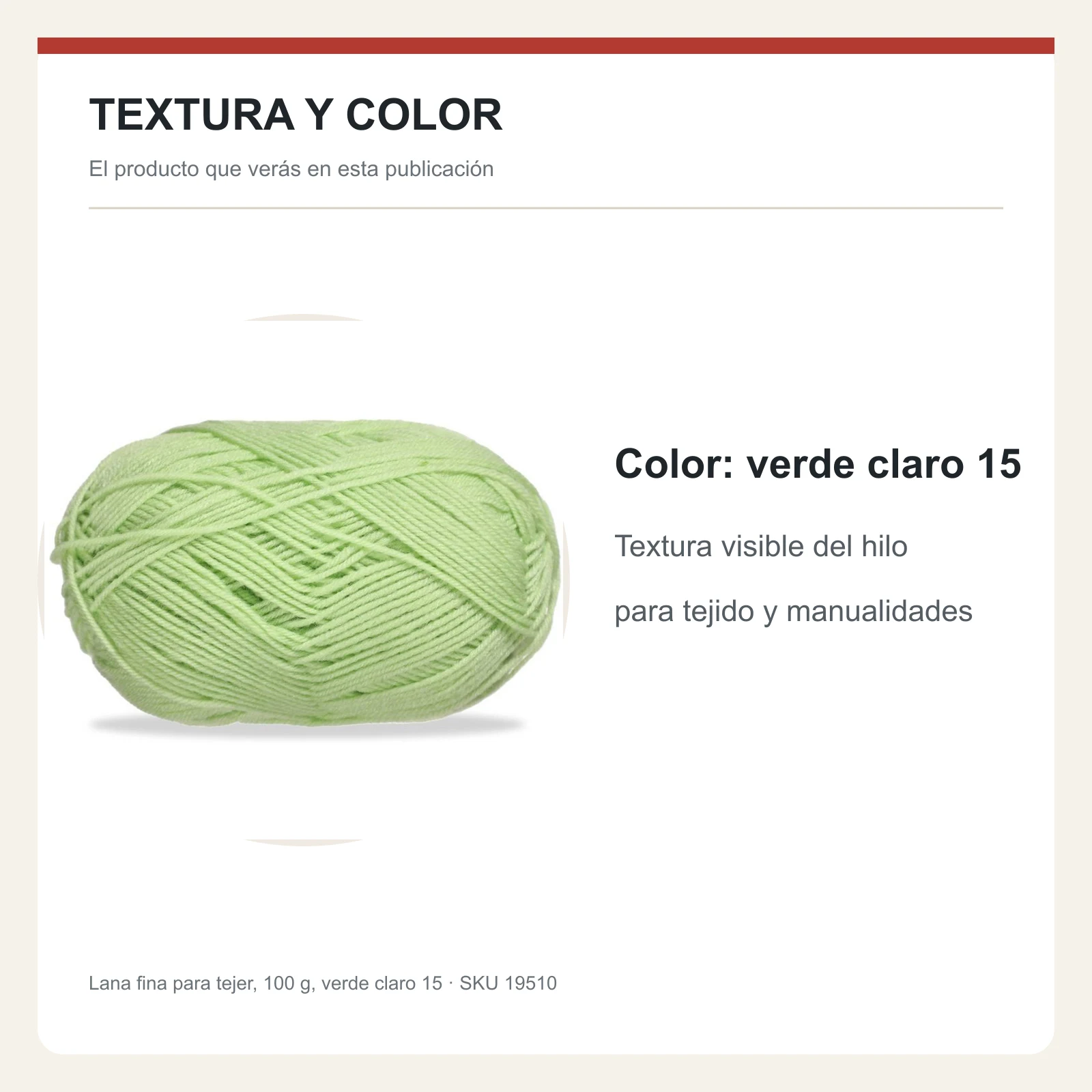 Lana fina para tejer, 100 g, verde claro 15 - Imagen 6
