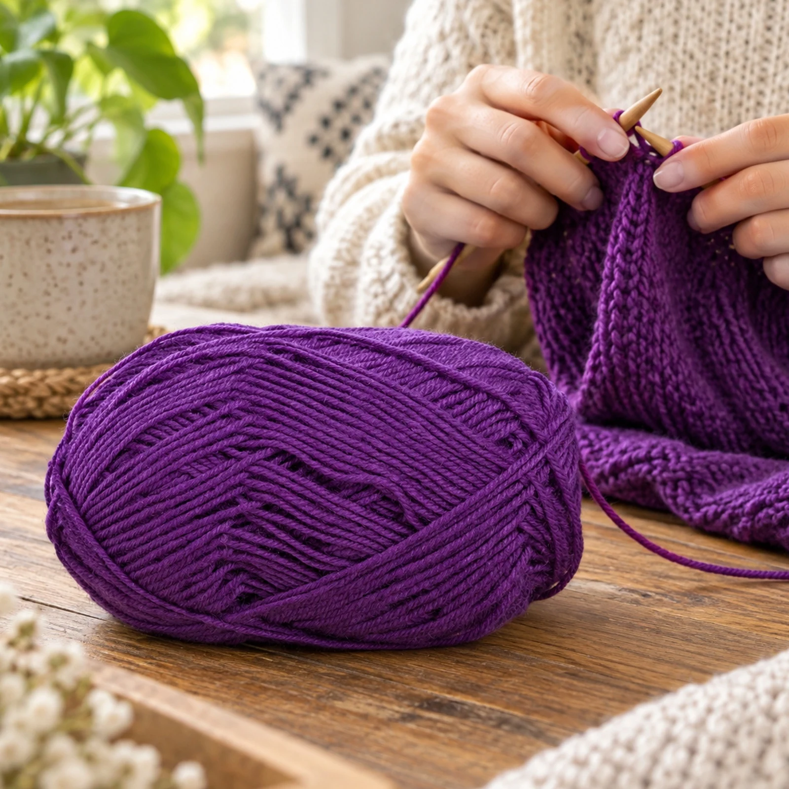 Lana fina para tejer, 100 g, morado medio 16 - Imagen 2